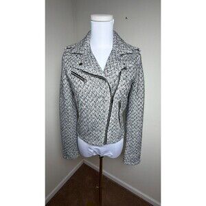 Gap Wool Blend Herringbone Moto Jacket XS Gray Black Biker Zip Cropped 2013